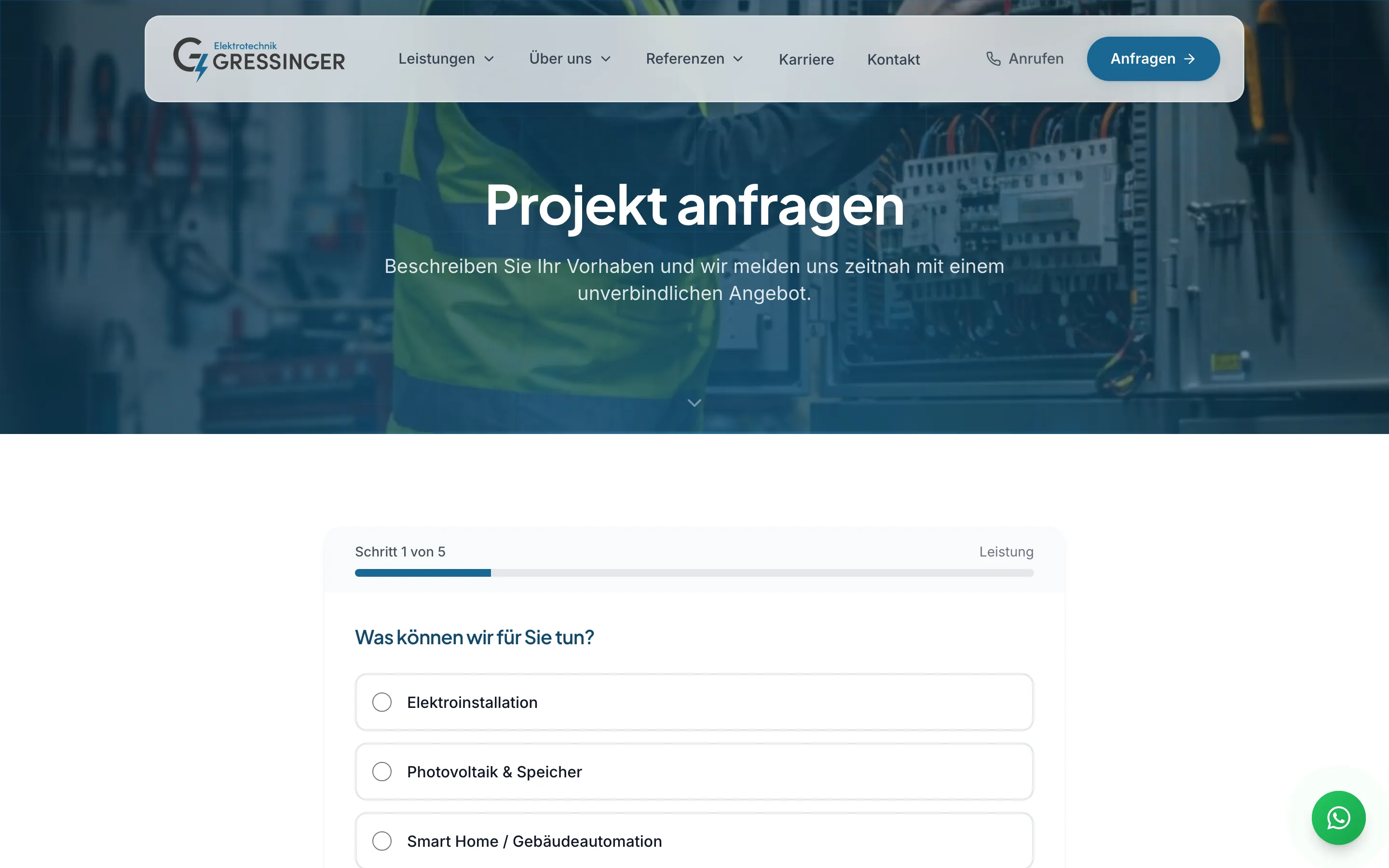 Anfrage-Funnel Elektro Gressinger — Schritt 1 von 5