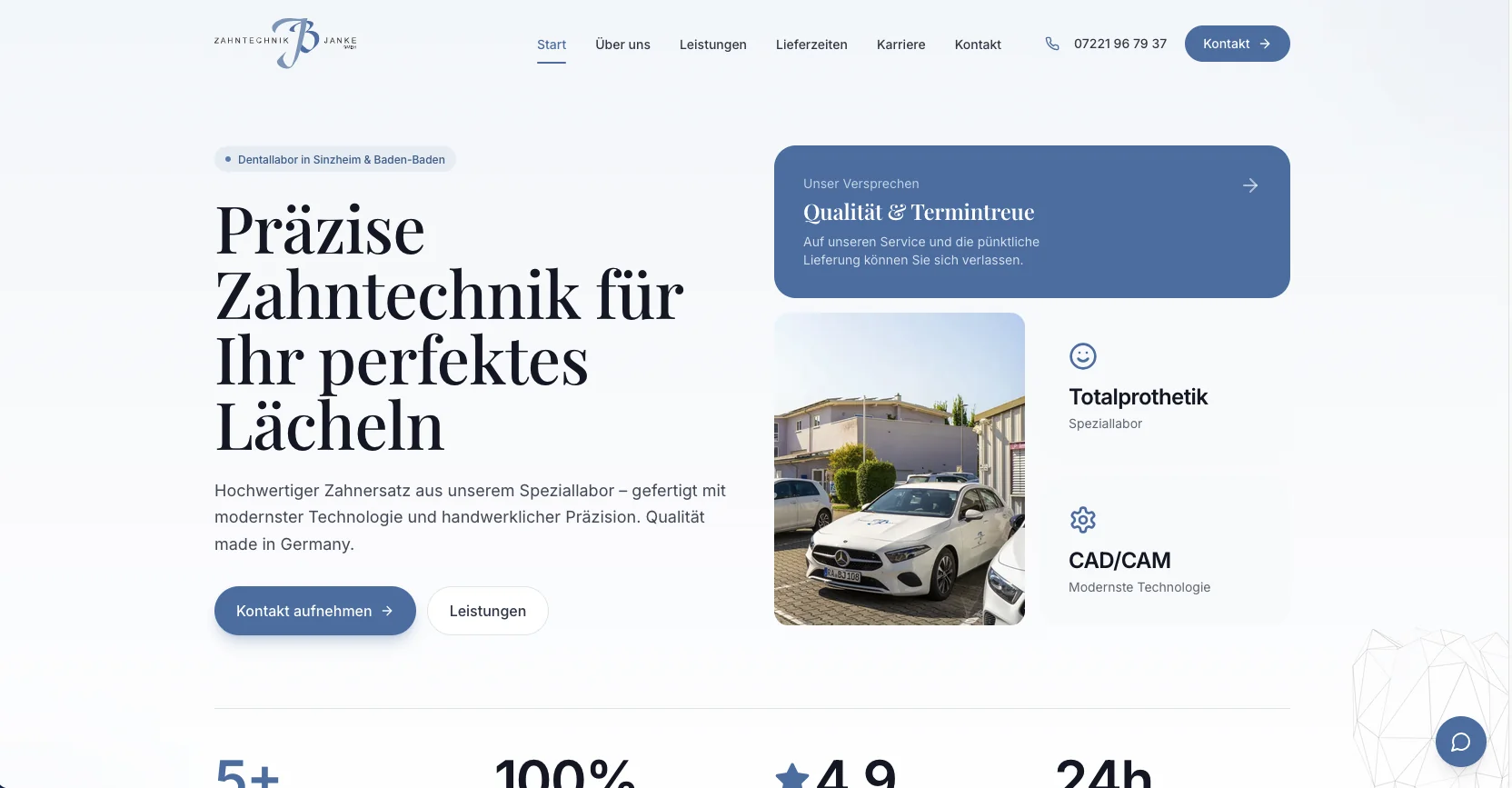Zahntechnik Janke Webseite — Desktop-Ansicht, Zahnlabor Webseite für B2B Dental Marketing