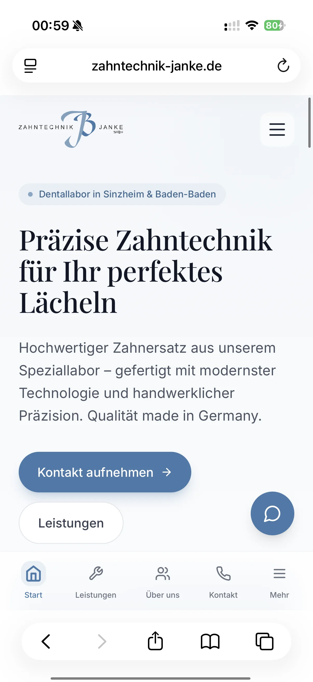 Zahntechnik Janke Webseite Mobile — mobile-first Auftritt für B2B Zahntechnik